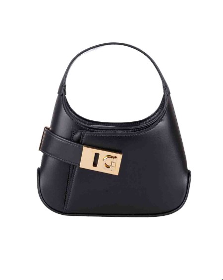 Shop SALVATORE FERRAGAMO  Bag: Salvatore Ferragamo mini hobo bag.
Opening with bridge and magnet.
Rounded line on the bottom, geometric pocket on the front and diagonal Gancini buckle.
Lined interior and completed with flat pocket.
To be worn by hand or cross body thanks to the removable shoulder strap.
Height 11 CM, Length 20 CM, Depth 5 CM.
Composition: 100% leather.
Made in Italy.. 215943 MIN ARCH-769137